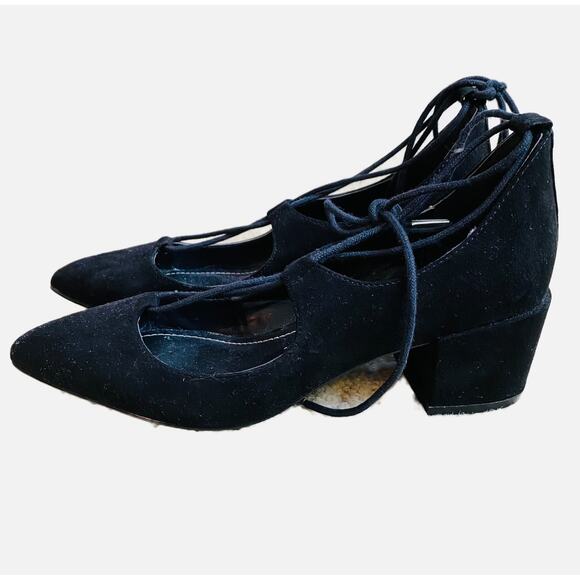 Charles David US 5M Shoes Black Suede Lace Up Mid Heel Dressy Ghillies Unique - Picture 2 of 11